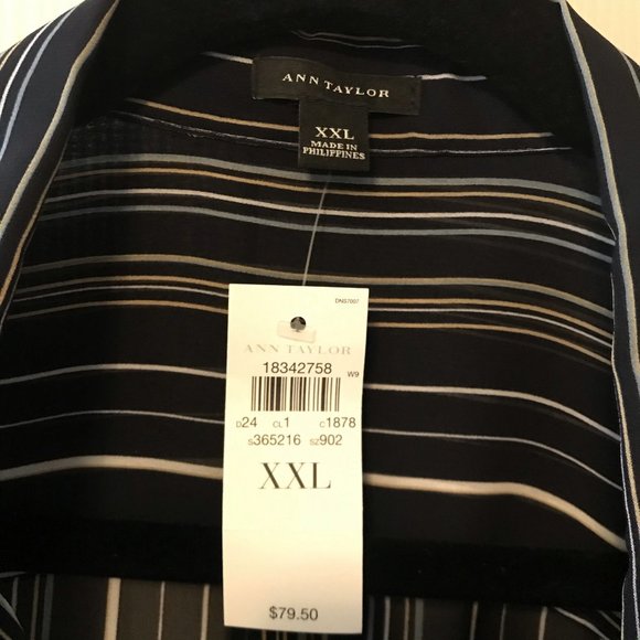 NEW Ann Taylor Sheer Striped XXL Navy/Multi Blouse - Picture 9 of 12